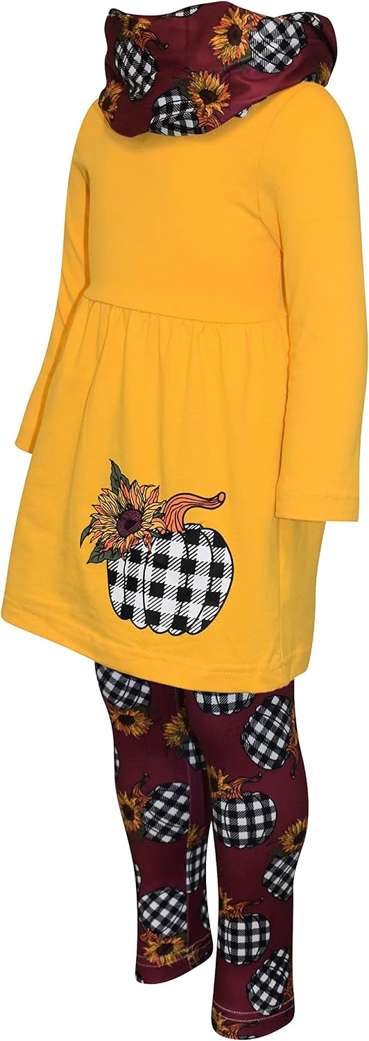 Unique Baby Girls Kids Toddler 3pc Outfit Set Long Sleeve Stretch Tunic Top Leggings and Scarf image 2