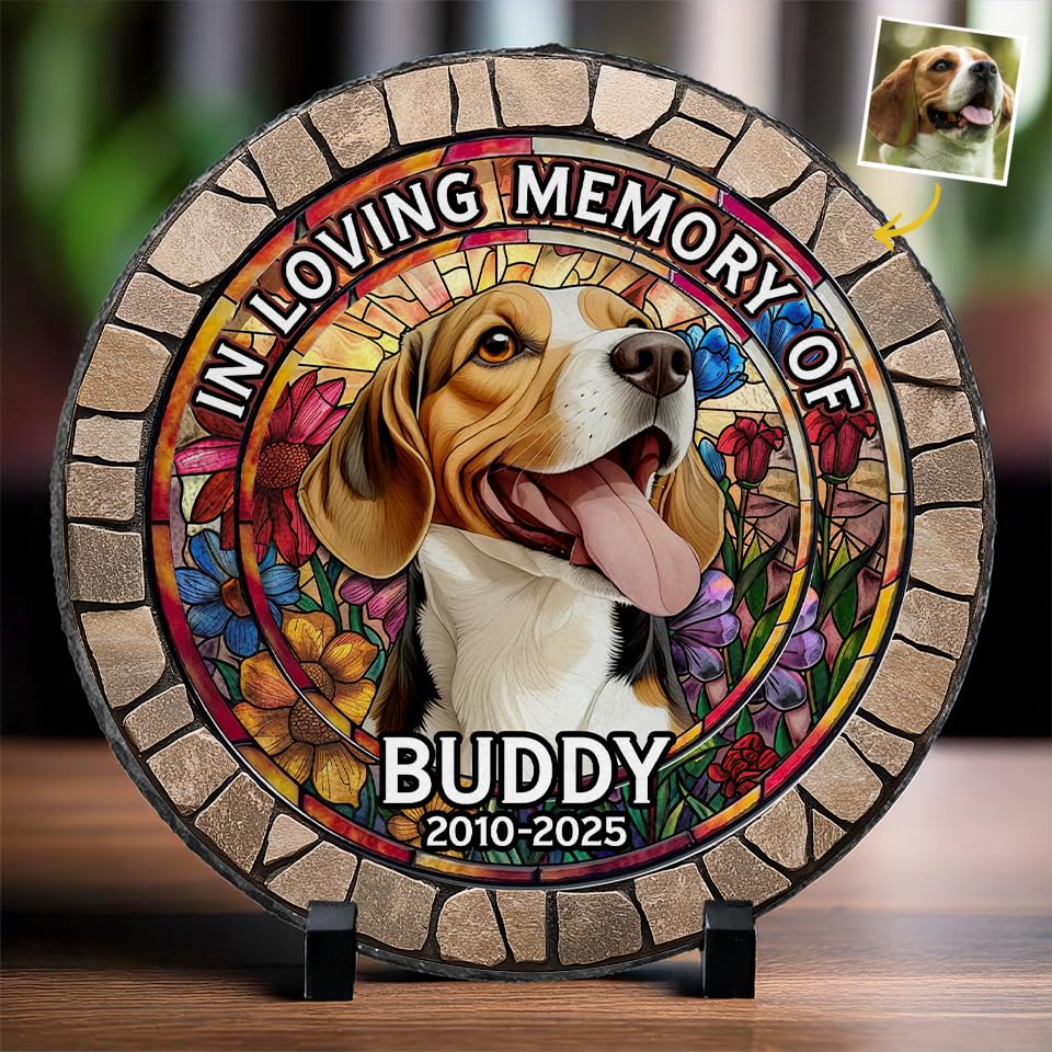 DOPTIKA Custom Photo In Loving Memorial of Dog, Personalized Pet Memorial Stone, Sympathy Gifts for Dog Lovers, Grave Decorations for Cemetery, Dog Remembrance Gift, Dog Memorial Gifts for Loss of Dog