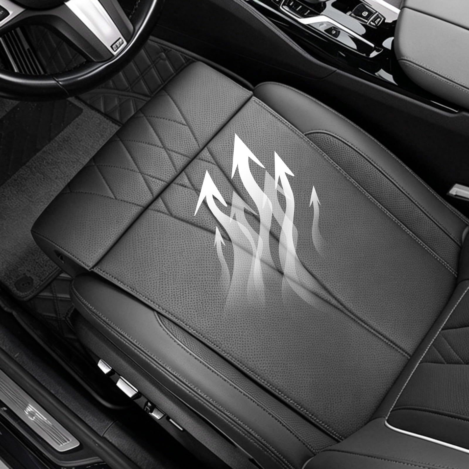 Sitzkissen Auto, Autositzkissen mit Beinstütze, Sitzverlängerung Fahrzeug, L-Förmiges Orthopädisches Sitzkissen für Vordersitze & Fahrersitz, als Fußhocker für Auto und Büro Nutzbar (Schwarz)