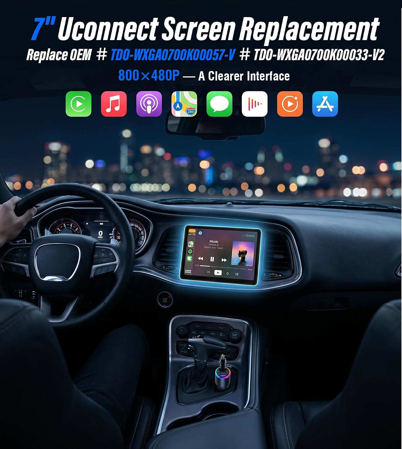 7" Uconnect Touch Screen Digitizer for Jeep Compass/Renegade Radio Screen, TDO-WXGA0700K00033-V2 Uconnect Screen Compatible with Jeep Compass 2017-2020 & Jeep Renegade 2018-2021 - 800×480P