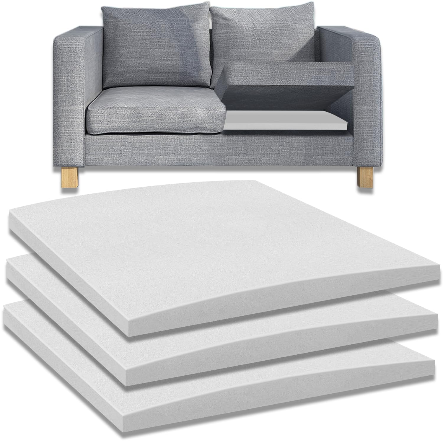 Exquilnova 50x50cm Sofa Support Boards,Support Cushion,High Density Foam for Sofa Suitable for Various Types of Sofas,Foam Cushion Pads Restore Comfort to Sofas,Chairs,Beds (3, White)