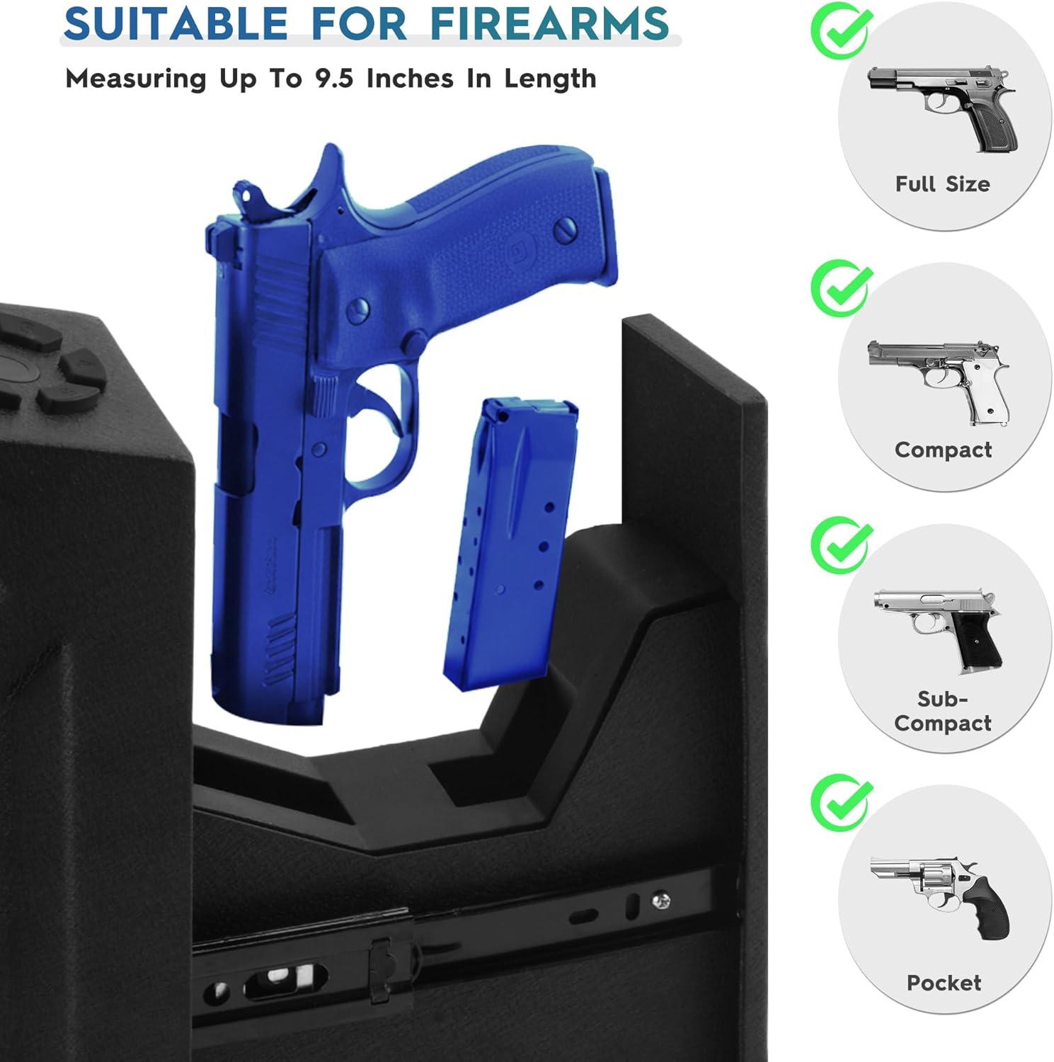 Gun Safe, Biometric Slider Bedside Handgun Safe - Quick Access Fingerprint & Unlock via Phone App, 4 Ways Unlock with LCD Display, Pistol Safe Mounted for Nightstand, Desk, Wall, Dresser