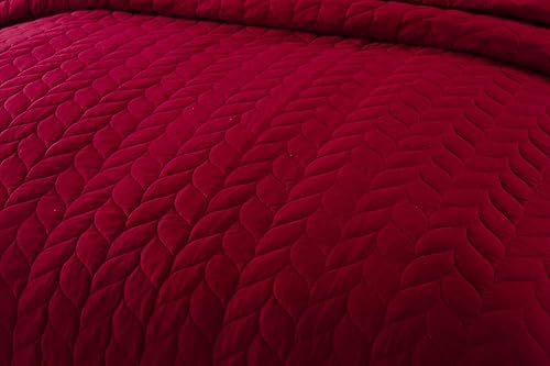 Miniatura 8 de MarCielo Juego de edredón ligero de 3 piezas de microfibra, colcha de cama prelavada con hojas (borgoña, King)