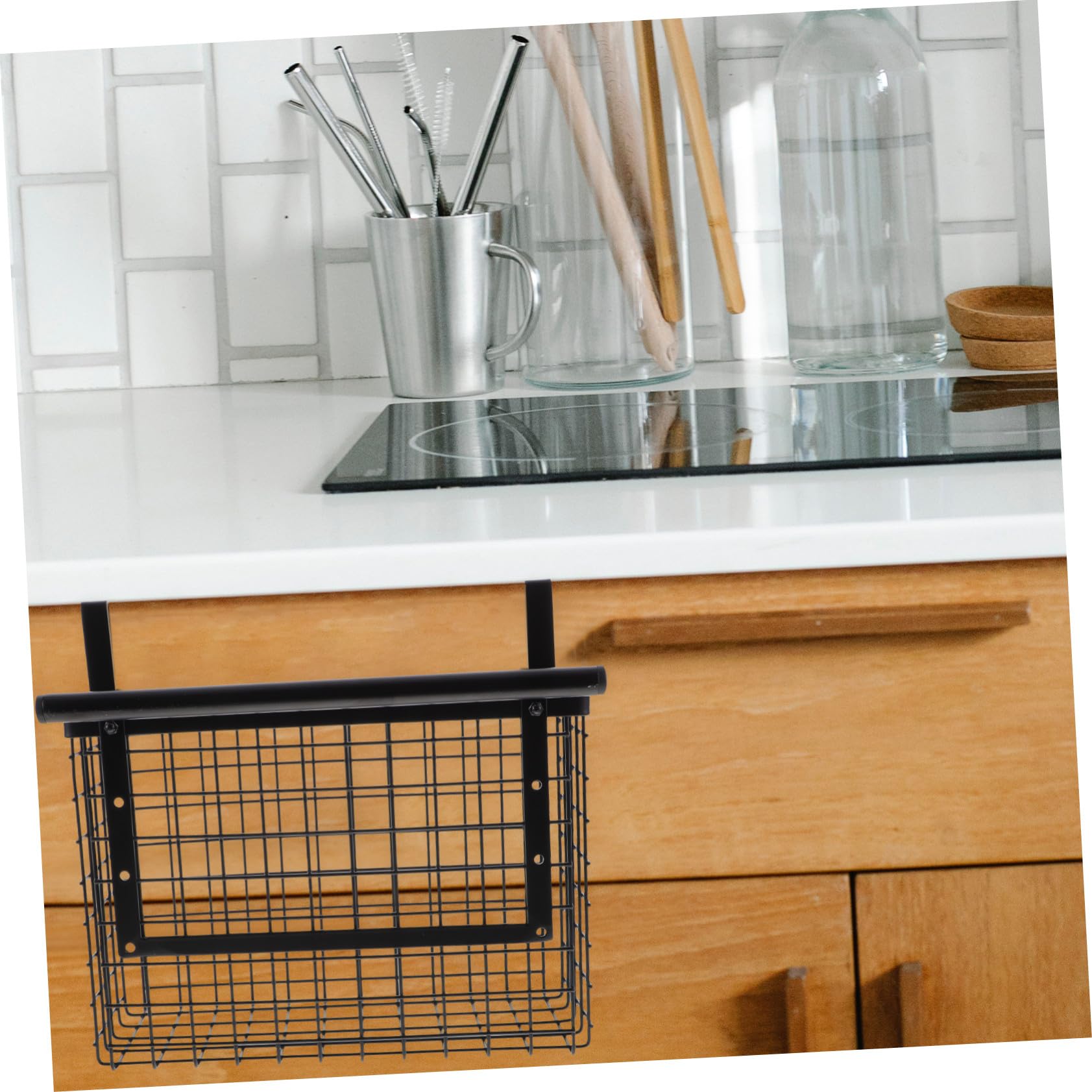 Cesta Colgante para Almacenamiento de Gabinete de Acero al Carbono Negro | Instalación Sencilla, Gran Capacidad de Carga, Uso en Cocina, Organizador para Puerta Interior