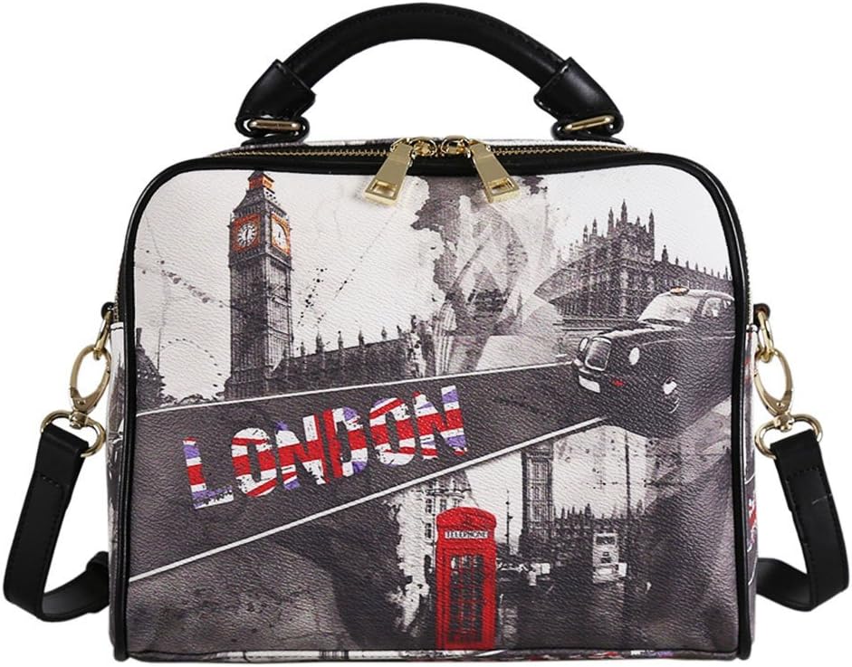 S-BBG(TM) Women's Leather Retro Shoulder Bag Print Small Crossbody London Top-handle with Card Holder