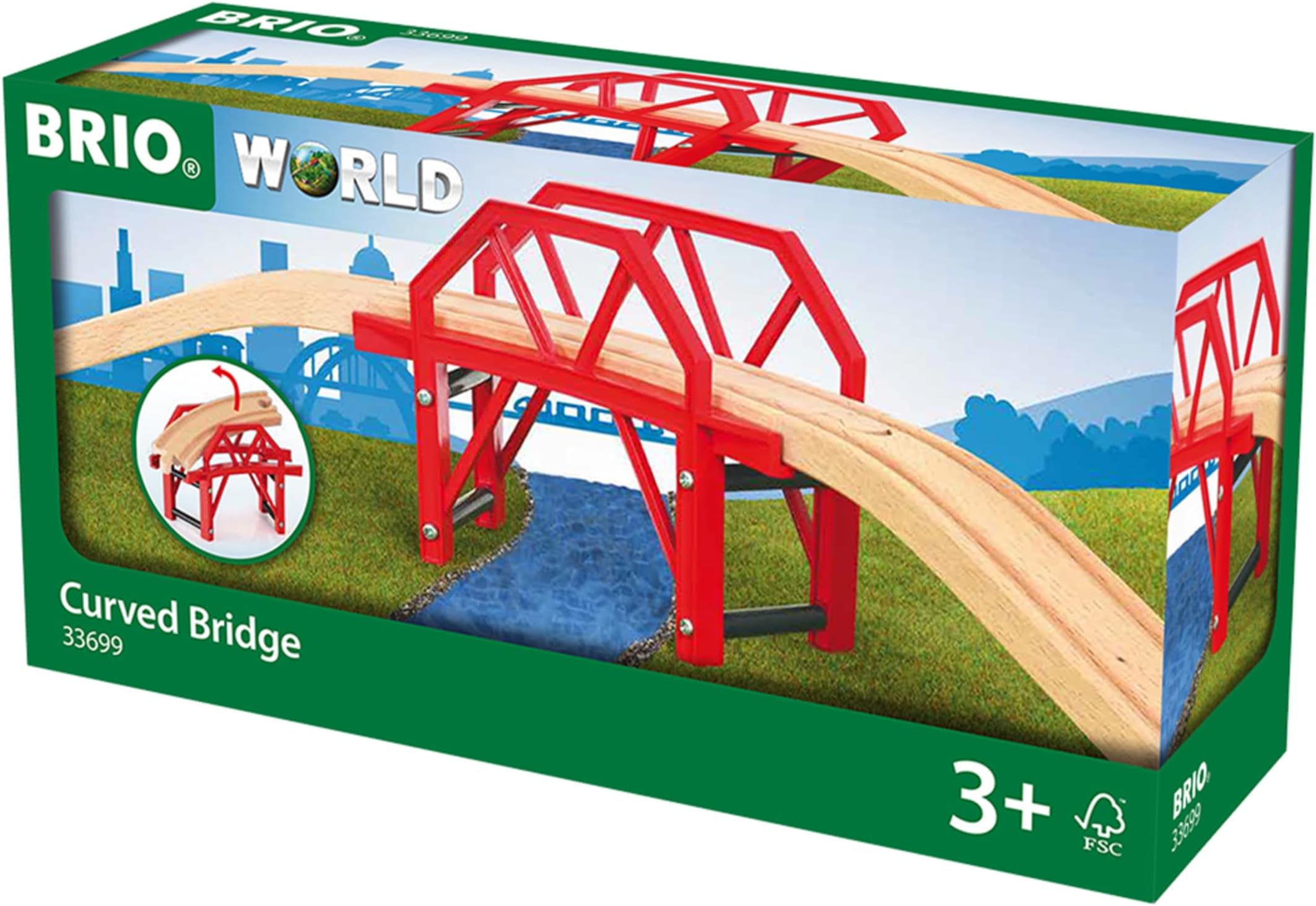 World Curved Train Bridge for Kids Age 3 Years Up - Wooden Railway Accessories and Add Ons