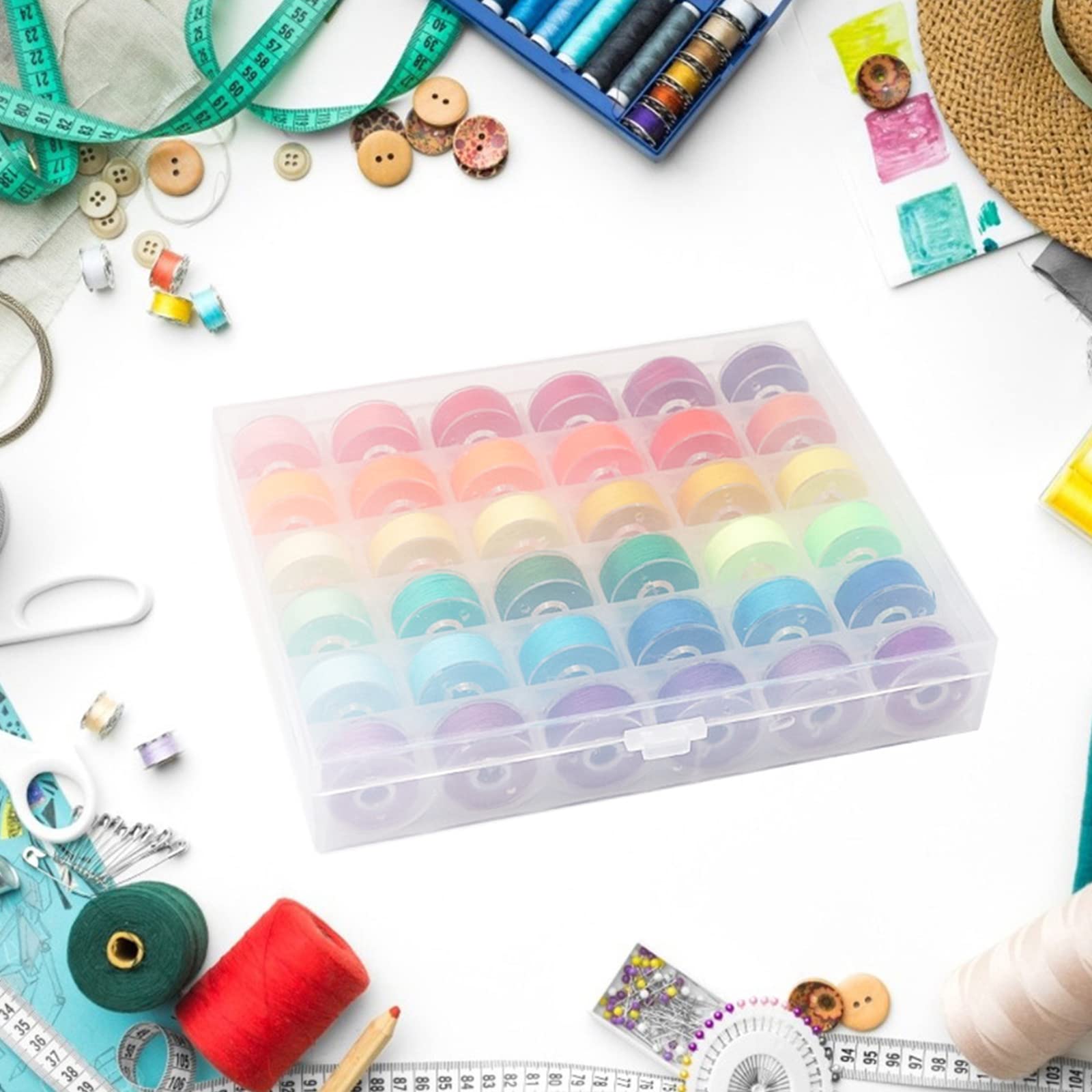 Filo Bobina preavvolto da 144 con Bobina per Custodia, Colori Vivaci Assortiti, Adatto per Macchina da Cucire per Ricamo, Filo per Cucire, Set in Custodia, Set Cotone per Macchina