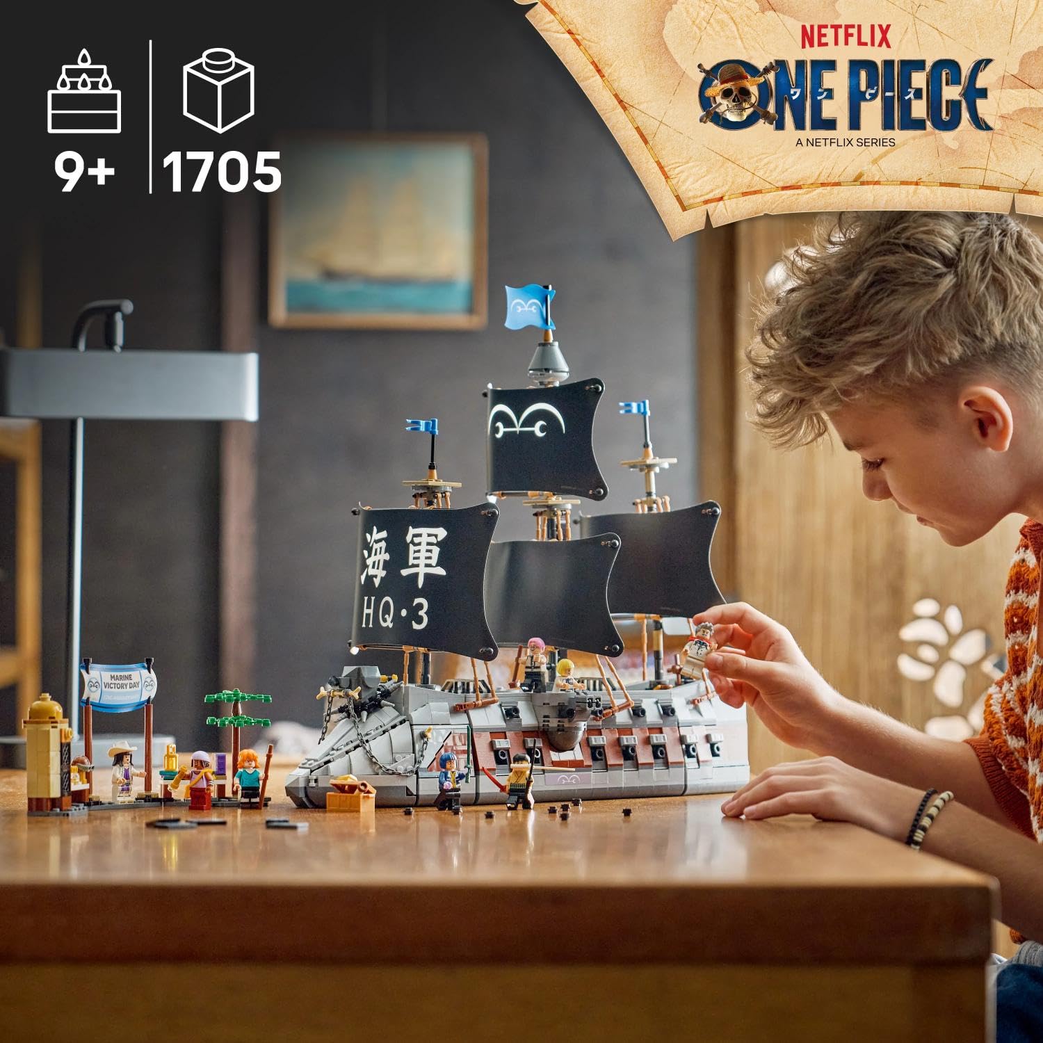 LEGO ONE PIECE Garps Marineschlachtschiff - Boots Modellbau mit 8 Minifiguren inkl. Zoro, Lysop und Nami - Kinderzimmer Deko - Geschenk für Jungen, Mädchen und Fans ab 9 Jahren - 75646