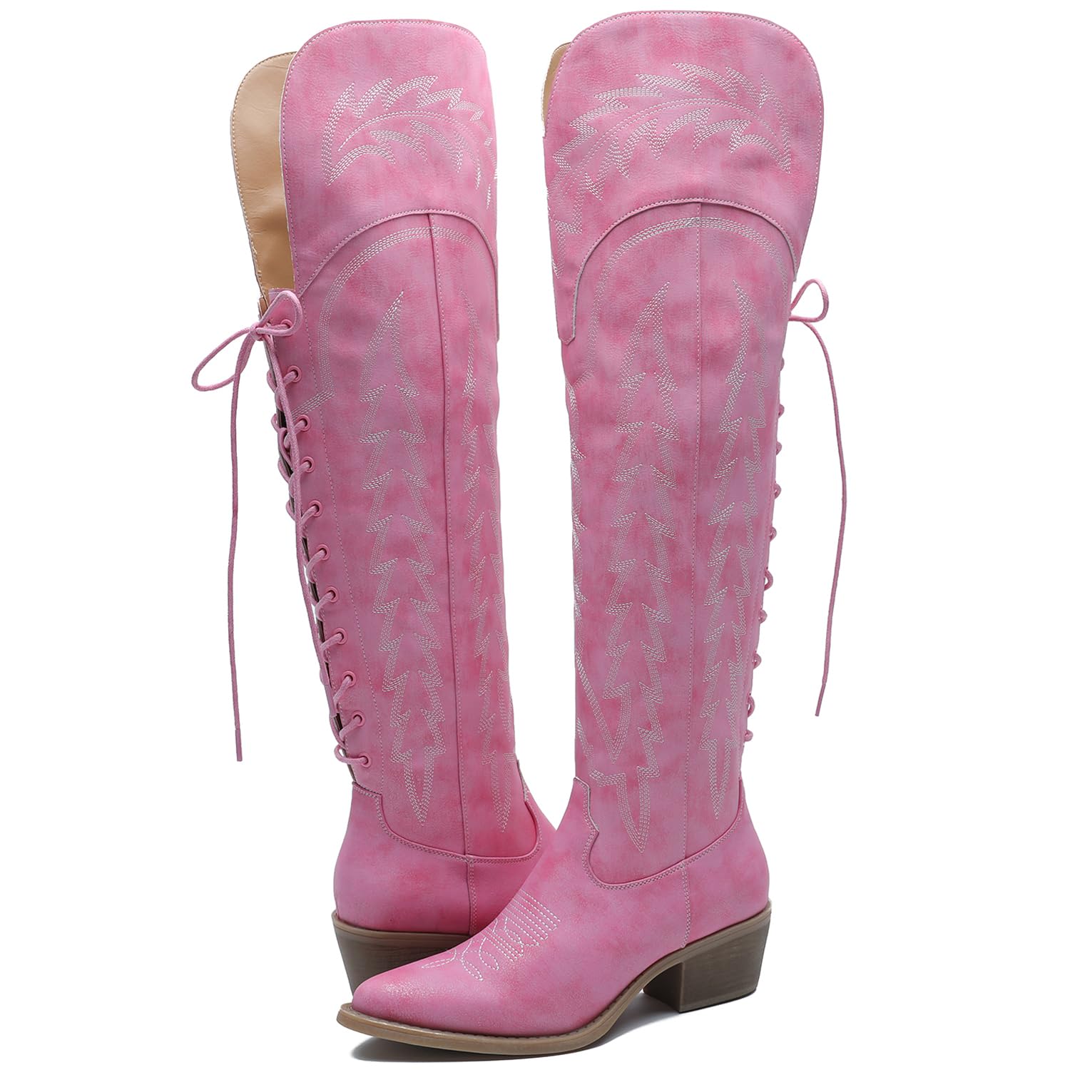 GLOBALWIN Womens Cowboy Western Fashion Over The Knee Thigh High Cowgirl Boots Low Heel