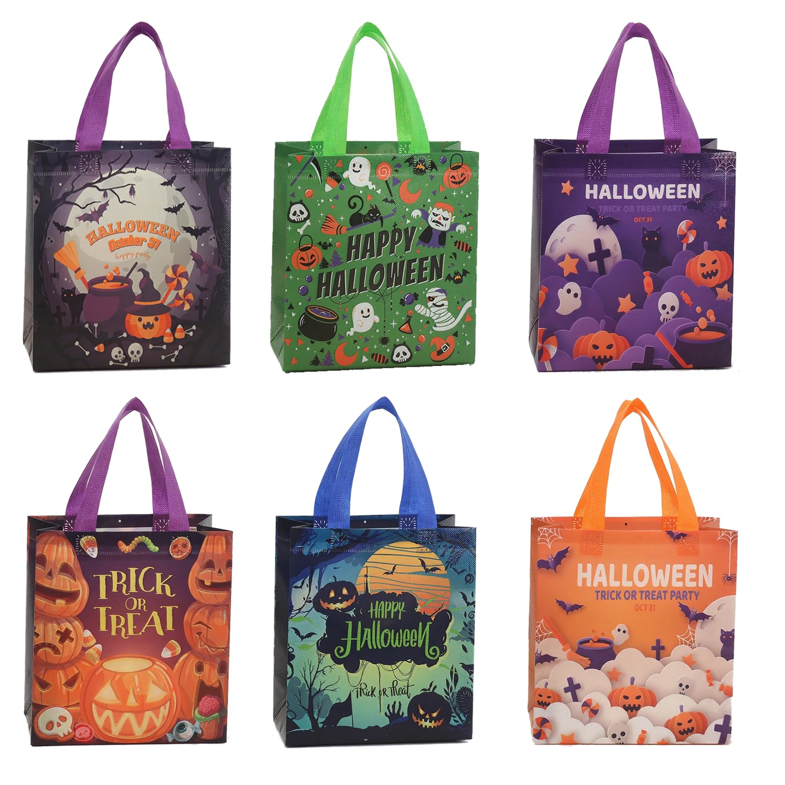 6PCS Halloween Bag, Non Woven Reusable Halloweens Gift Bags, Waterproof Halloween Tote Bags, Trick or Treat Bag,For Gift Wrapping, Egg Hunt, Easter Party Decoration