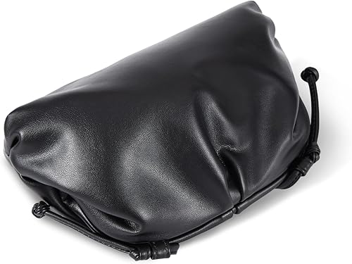 Miniatura 8 de Elegante bolso de mano de cuero vegano para mujer, elegante bolso de bola de masa plisada de nube súper suave de poliuretano Negro