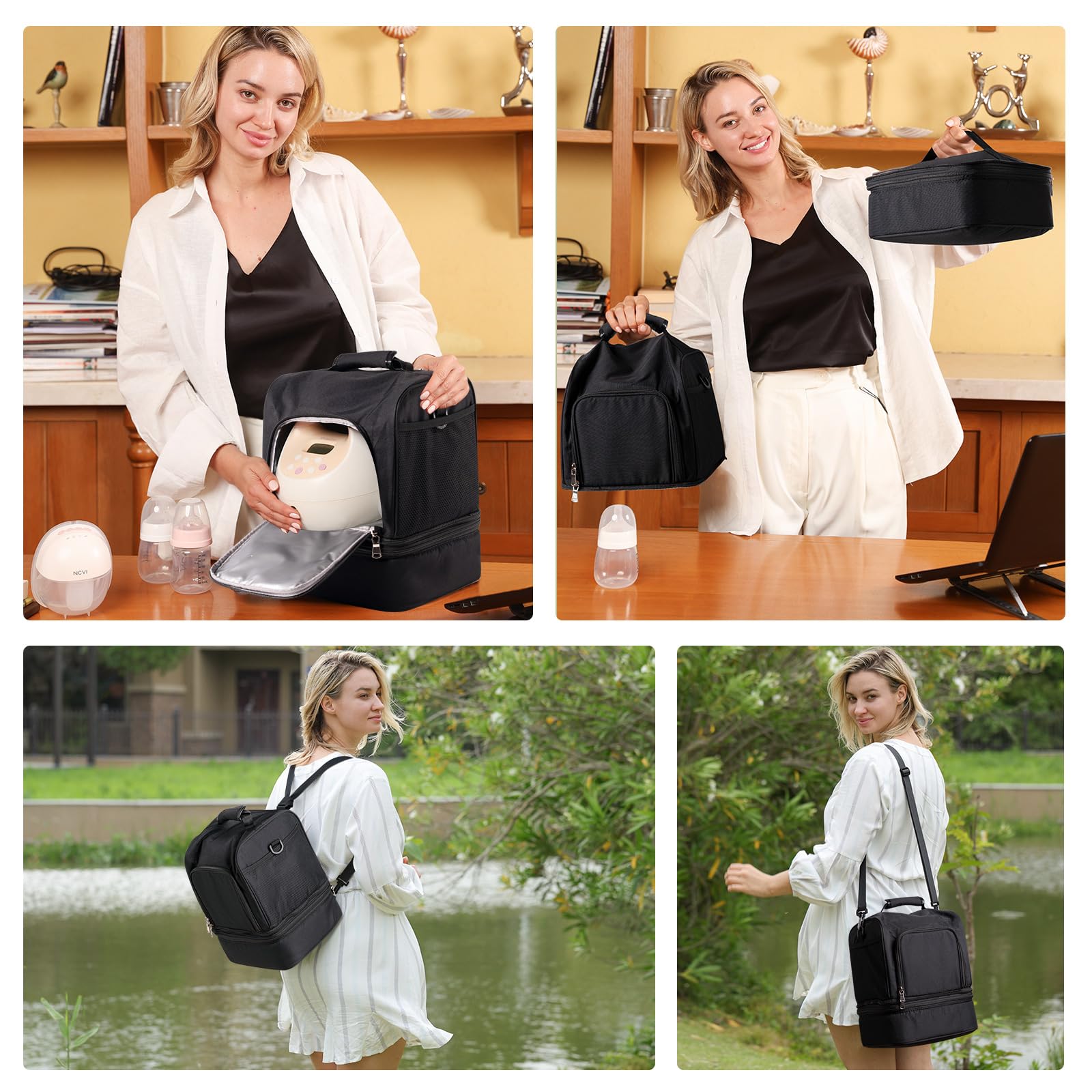 NCVI Tire-lait sac à dos compatible avec Spectra S1, S2, Medela, sac à lait maternel double couche séparable avec glacière, sac à langer multifonction pour le travail, les soins infirmiers en plein