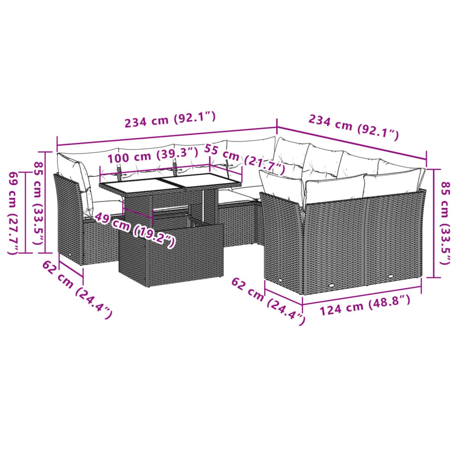 Lechnical Set Divano da Giardino 9 pz con Cuscini Beige in Polyrattan,Set di Conversazione per Patio,Set Salotto da Esterno,Set Divano da Giardino Esterno-3266429
