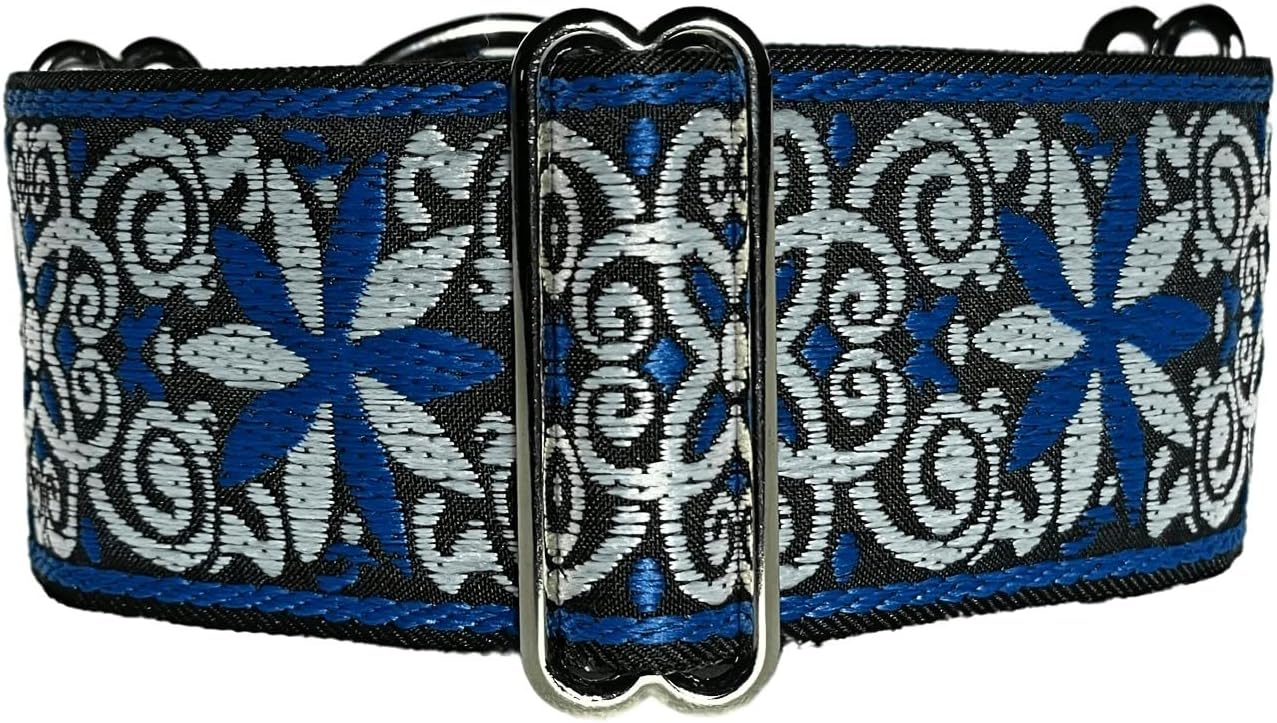 SGang Martingale Dog Collar for Greyhound Saluki Whippet and Other Breeds with Similar Neck 2'' Wide (XL 17”-22”), Blue