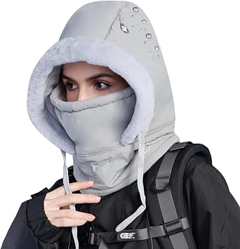 HUAMULAN Unisex Winter One Piece Balaclavas Hat Women Slouchy Fleece Hoodie Face Shield Mask Waterproof Earmuff Ski Snow Hats