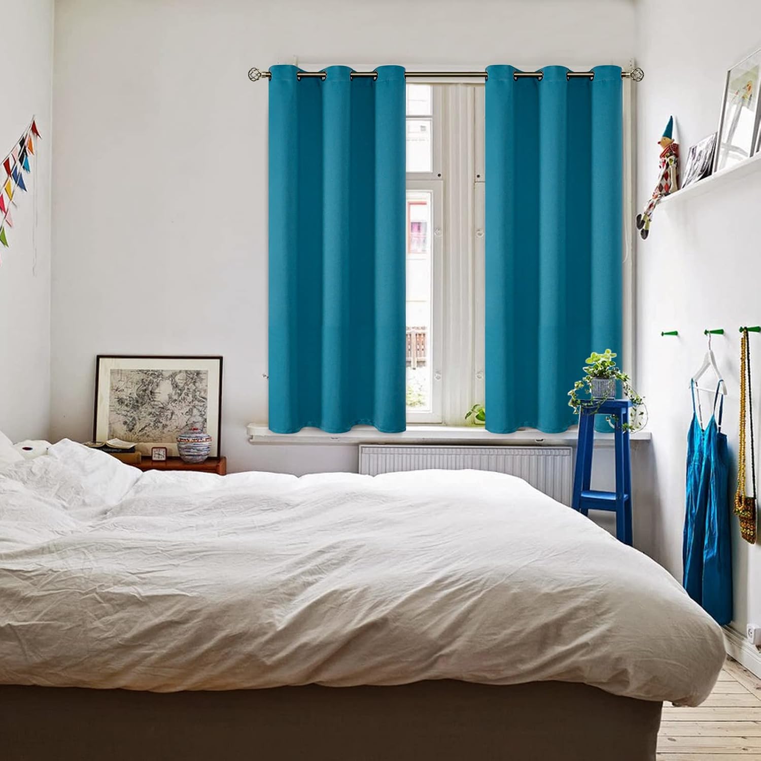 BGment Blackout Curtains - Grommet Thermal Insulated Room Darkening Bedroom and Living Room Curtains, Set of 2 Panels (38 x 45 Inch, Peacock Blue) thumbnail