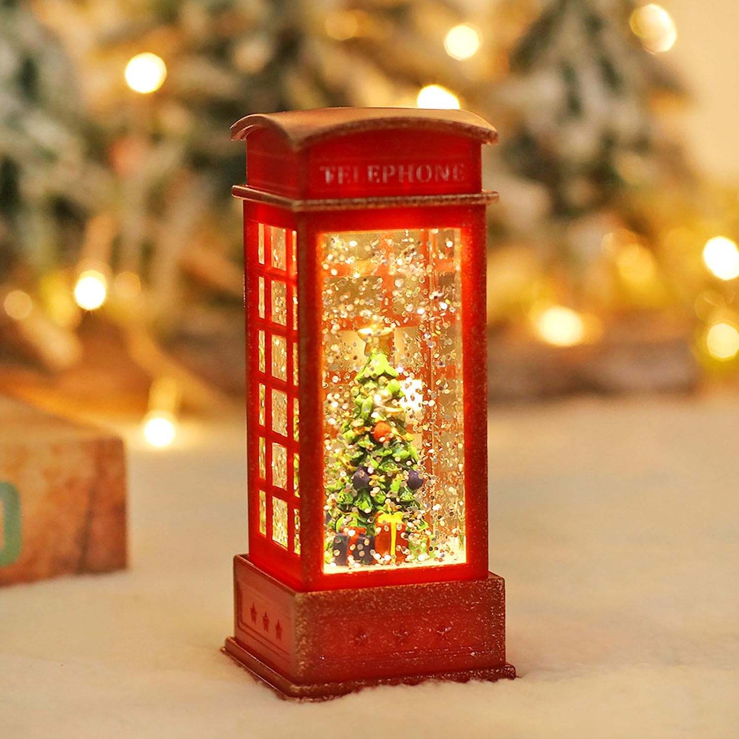 Santa Phone, Christmas Red Phone Booth Vintage Led Light Ornament Decor for Home Festival Birthday Party Background Decor