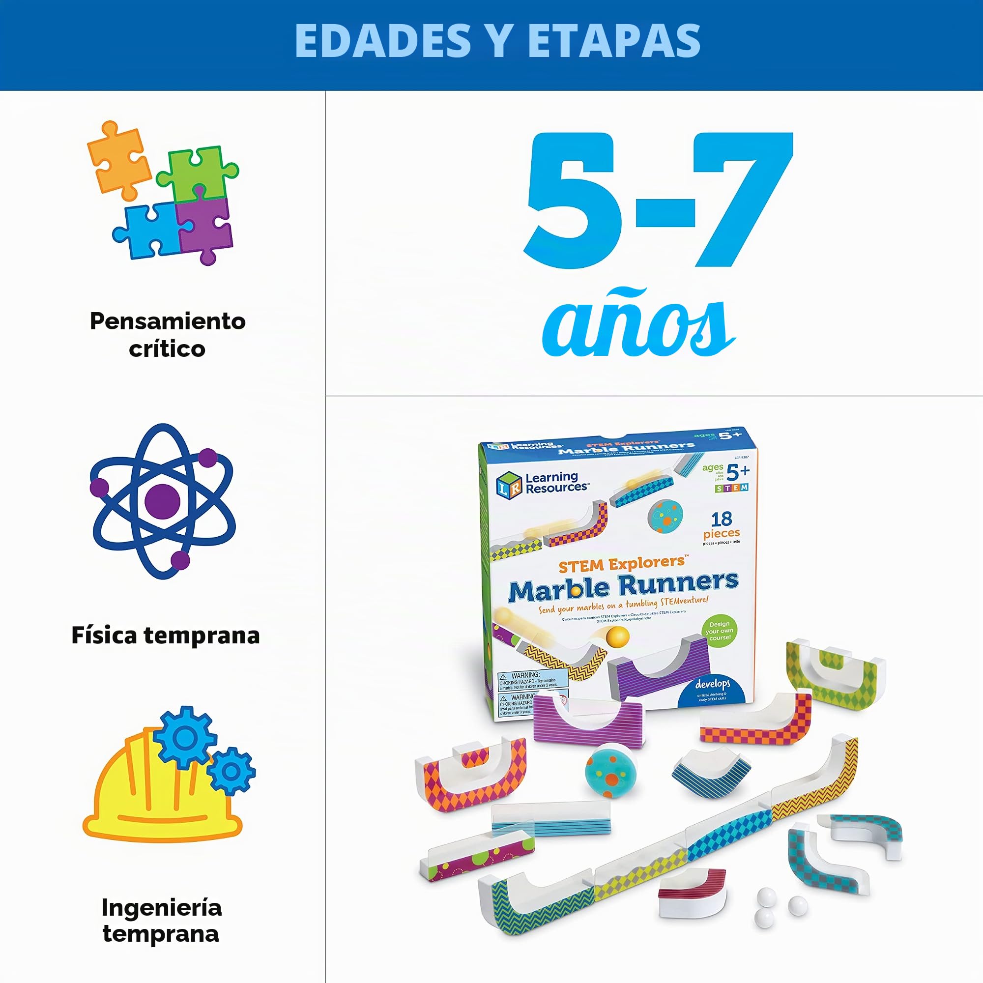 Learning Resources STEM Explorers – Circuito De Canicas Con 13 Piezas Y 2 Canicas – Puzle STEM Para Niños De 5 Años