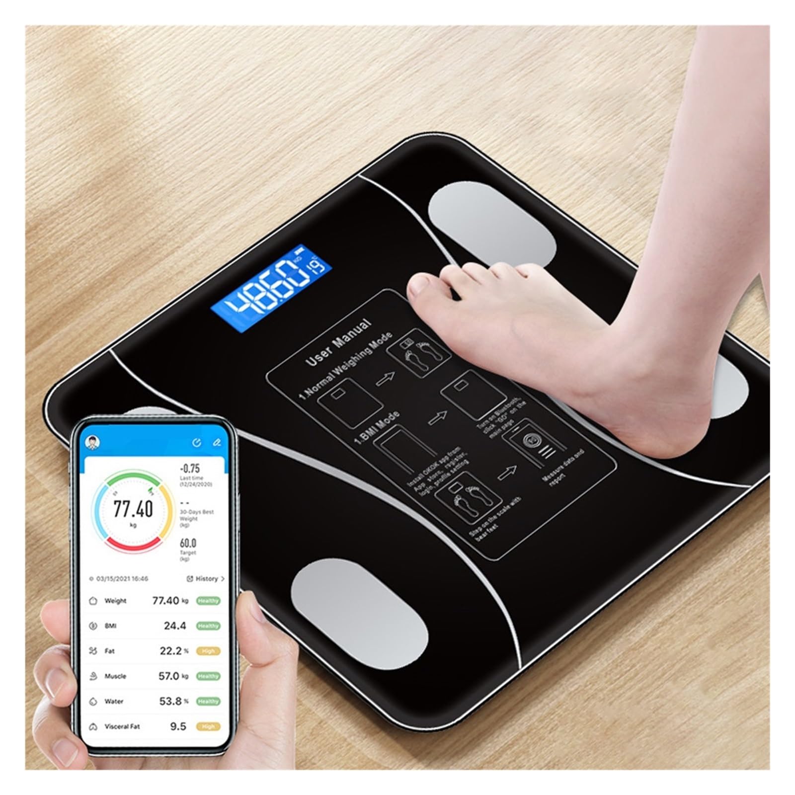 Báscula De Cuerpo Inteligente Con Bluetooth, Baño, Peso Corporal IMC, Electrónica Digital LED, Analizador Composición Preciso FáCil De Leer(Pink)