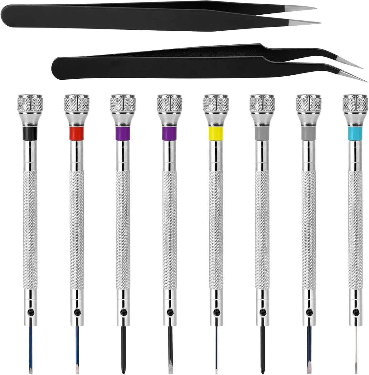 Juego de Destornilladores de Reloj Profesional de 8 Piezas, Kit de Reparación de Gafas de Micro Precisión, Herramienta para Quitar Parte Trasera de Reloj, Mini Destornilladores para Banda de Relojes Juego de Destornilladores de Reparación de Relojes de 0,6-1,6 mm con 2 Pinzas