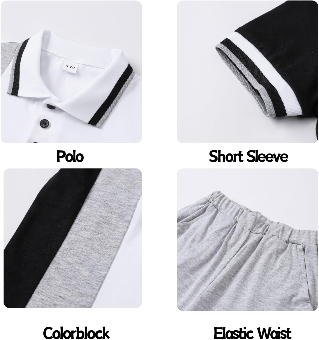Kids Tween Boy Clothes Colorblock Polo Shirt + Shorts 2Pcs Summer Clothing Set, Size 6-12 Years - Image 6