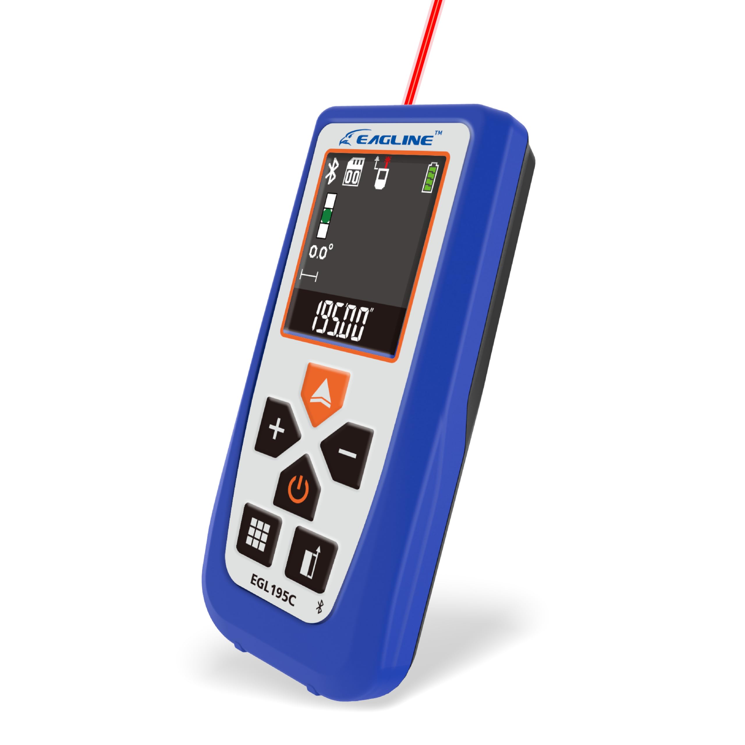 EGL195C - Medidor de distancia láser de 195 pies con Bluetooth, herramienta de medición láser ideal para área, volumen, mediciones de altura, nivel digital con bono: cubierta protectora y