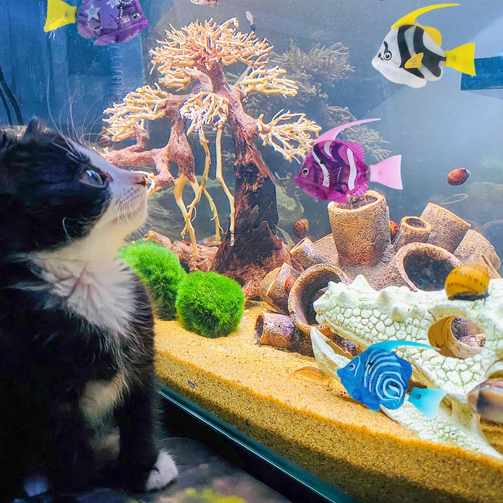 Lot de 4 poissons Robo - Jouet électronique pour chat - Poisson électrique lumineux - Fonctionne avec piles - Jouet flottant interactif pour enfants et animaux domestiques