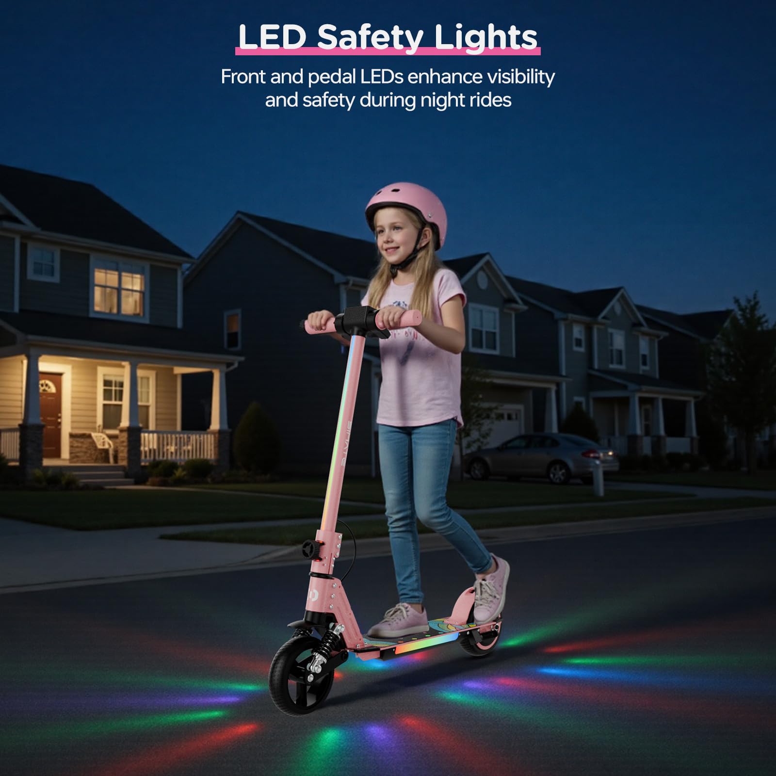 S5 Patín eléctrico para niños, Scooter Plegable para niños con iluminación LED, Ruedas Todo Terreno de 6.5", Velocidad hasta 14 km/h, para Edades de 6 a 14 años, Rosa
