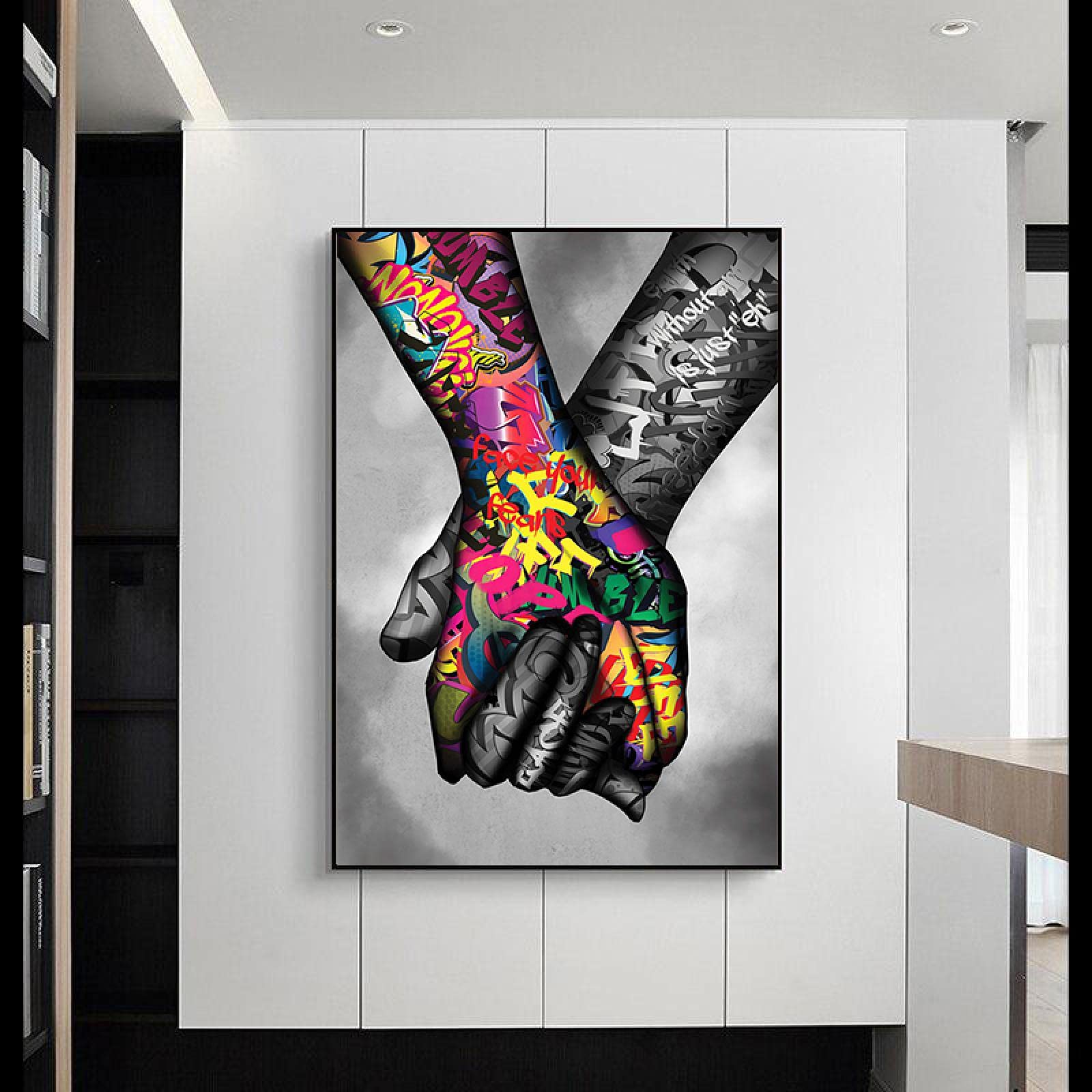 Amazon.co.jp: バンクシーグラフィティアート手をつなぐ勝利キャンバス