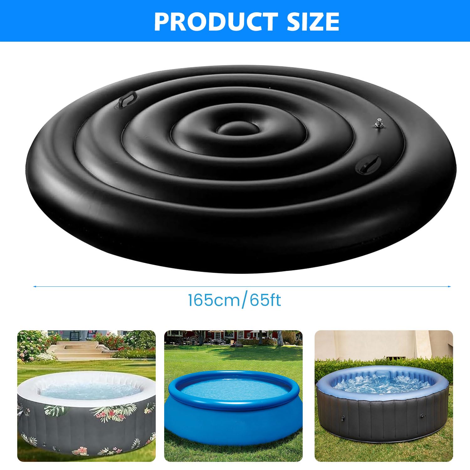 Cubierta inflable para bañera de hidromasaje con asa, tapa plegable para jacuzzi, recinto redondo para bañera de hidromasaje con inflado rápido y fácil, resistente al viento, lluvia, nieve, protección