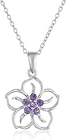 Amazon Collection Amethyst Birthstone Flower Pendant Necklace Sterling Silver Rhodium-Plated 18" Chain