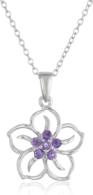 Sterling Silver Gemstone Flower Pendant Necklace
