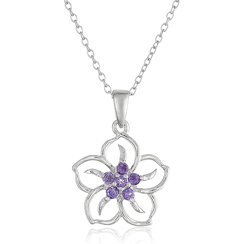 Amazon Collection Sterling Silver Gemstone Flower Pendant Necklace