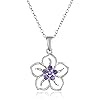 Amazon Collection Genuine or Created Gemstone Birthstone Flower Pendant Necklace with Chain in Sterling Silver, 18"