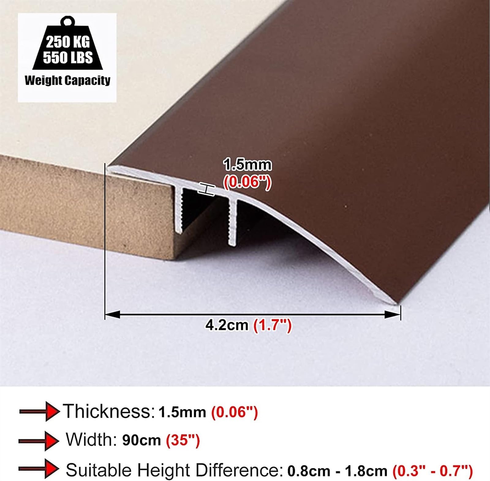 KEuLen Profilo di Transizione, Striscia di Soglia, Striscia di rifinitura for Bordi for Pavimenti Irregolari, Pavimenti in Legno, transizioni Lisce(Red)
