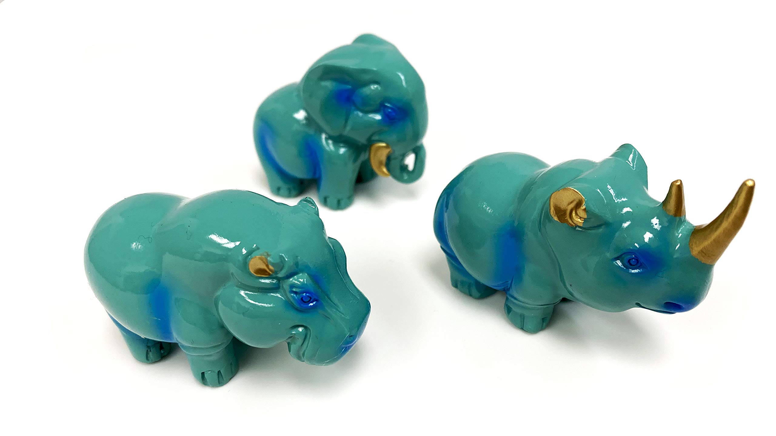 Amazon.co.jp: usamjtable 3個セット ブルー 動物像 サイ 象 カバ 富 