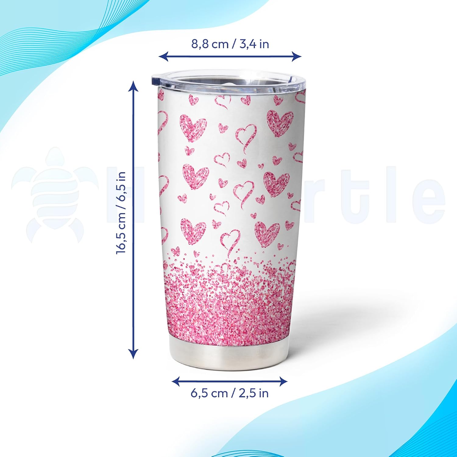 Hyturtle Personalized Valentine Tumbler Gift For Women - Pink Heart Custom Name Stainless Steel Tumbler 20oz With Lid - Idea Gifts For Her - Gifts For Girlfriend - Gifts For Wife On Valentine Day