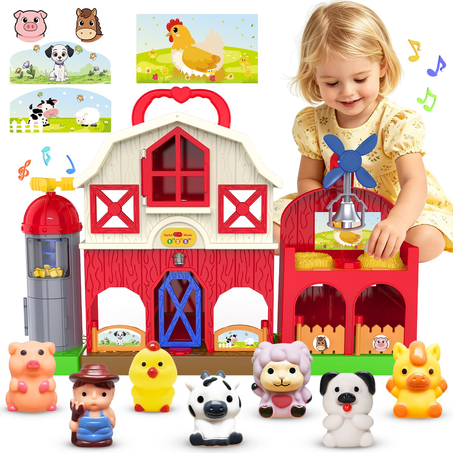 BOLZRA Musical Farm Animals Barn Toy with Finger Puppets for Toddlers 1-5 | Montessori To…