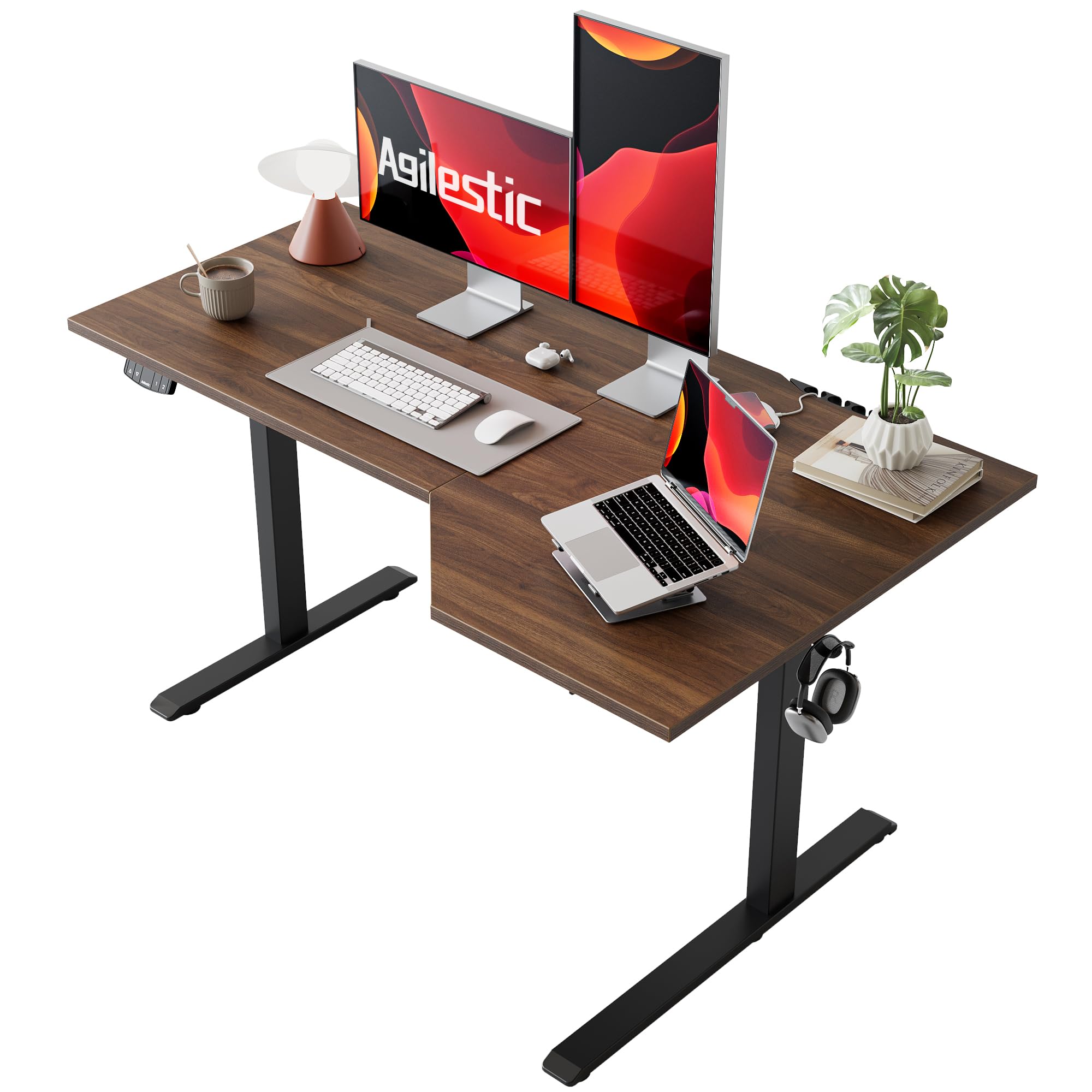 Agilestic 55 x 32 Inch Corner L Shaped Electric Standing Desk, Dark Walnut