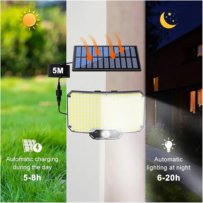 MERHOVO Buitenzonnelampen, 234LED zonne-licht buiten waterdicht met bewegingssensor 3 verlichtingsmodus beveiligingslicht zonne-schijnwerper for tuingara photo 3