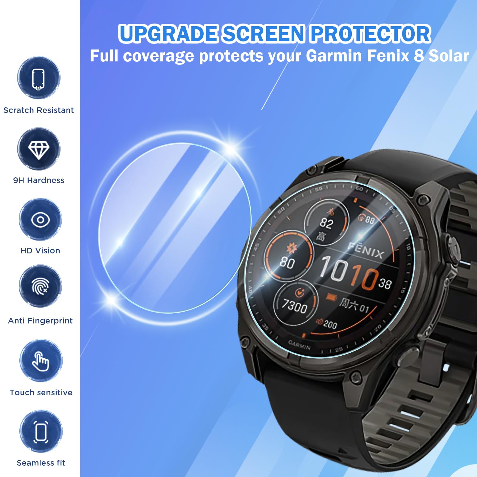 Confezione da 4 pellicole protettive in vetro temperato per Garmin Fenix 8 Solar da 47 mm, trasparenti HD 9H, pellicola protettiva per schermo solare Fenix 8 da 47 mm, antigraffio e sensibile