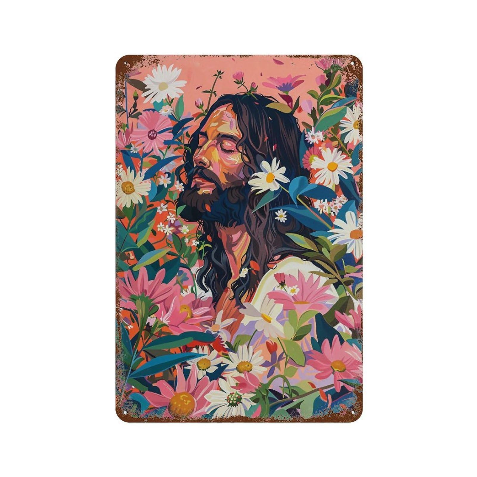 FHUYEURHRY Floral Jesus Christ Pastel 03 Wall Decor Retro Iron Vintage Art Metal Tin Sign Poster Modern Home Cofffee Club Art Bar Shop Decorations Style-26 30x20cm