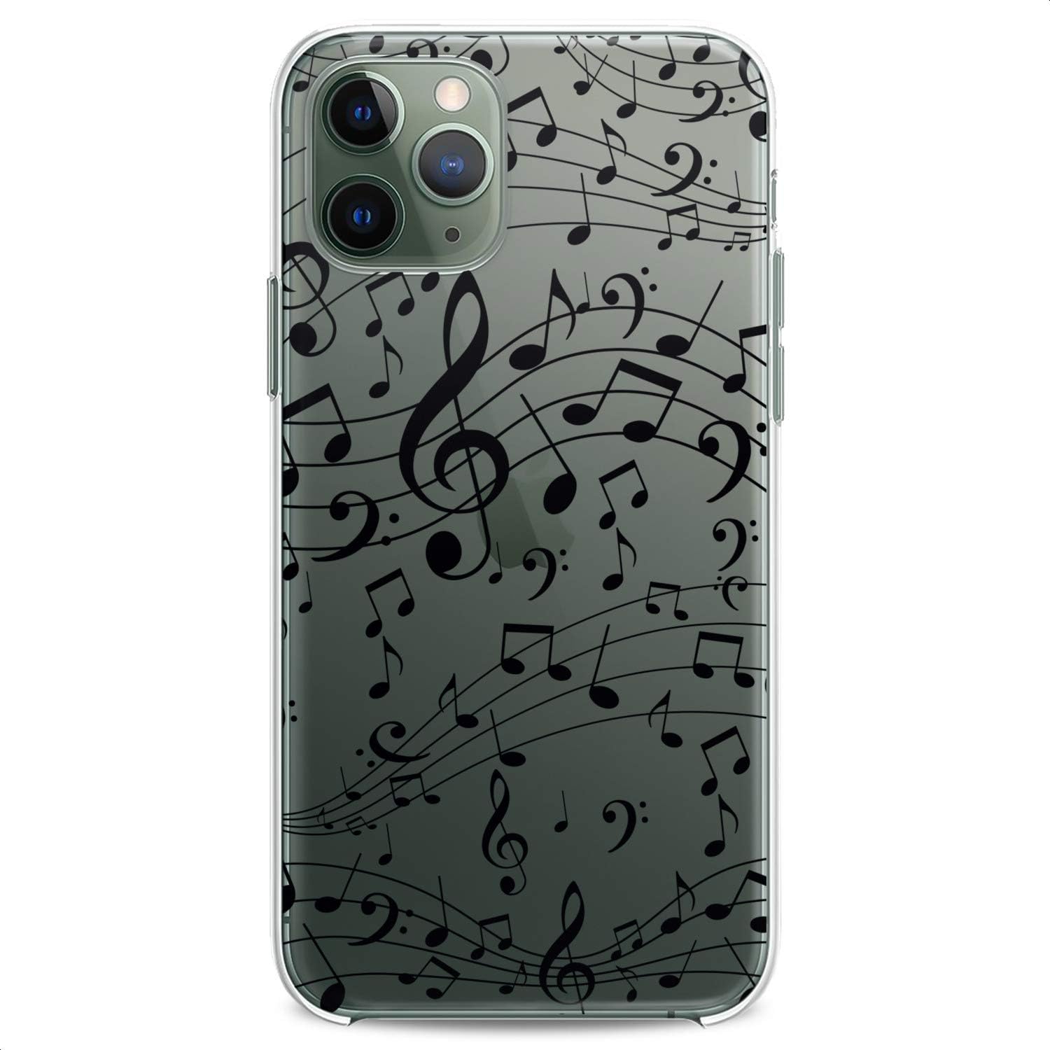 TPU Case Compatible with Apple iPhone 11 Pro 2019 Model New Back Cover 5.8 inch Treble Soft Clef Black Cute Melody Contoured Slim fit Cute Clear Music Print Singer Design Flexible Silicone Fun image 3