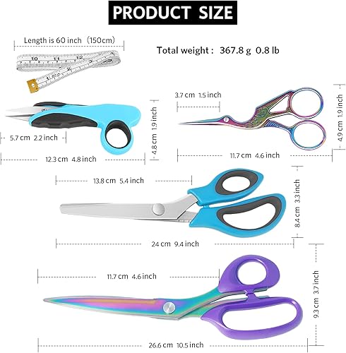 Miniatura 6 de Asdirne Paquete de costura: tijeras afiladas de acero inoxidable, mango cómodo, incluye tela, rosa, tijeras de bordado, tijeras de hilo, cinta