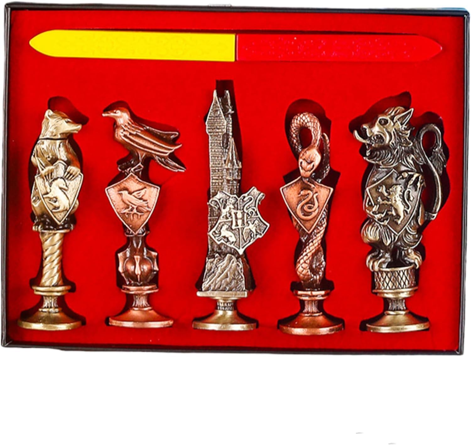 Hogwarts Wax Seal Stamp Set,5 Pcs Hogwarts Wax Sealing Stamp Kit Wax Stamp, Retro Initial Wax Seal Stamp Kit Gift Box for Harry Potter Themed Party-image-0