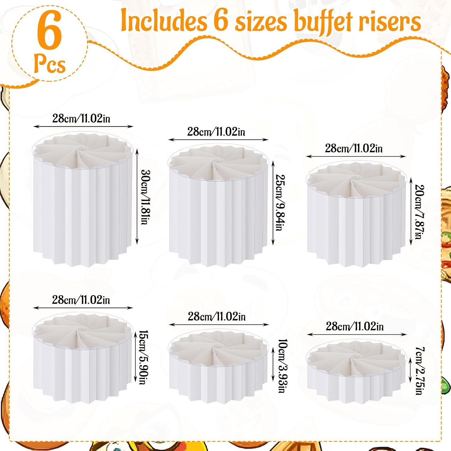 6 Pcs Buffet Risers Food Display for Buffet Table, Acrylic Foldable Cardboard Cake Stands for Dessert Cake Food Jewelry Parties Birthday Wedding Decoration