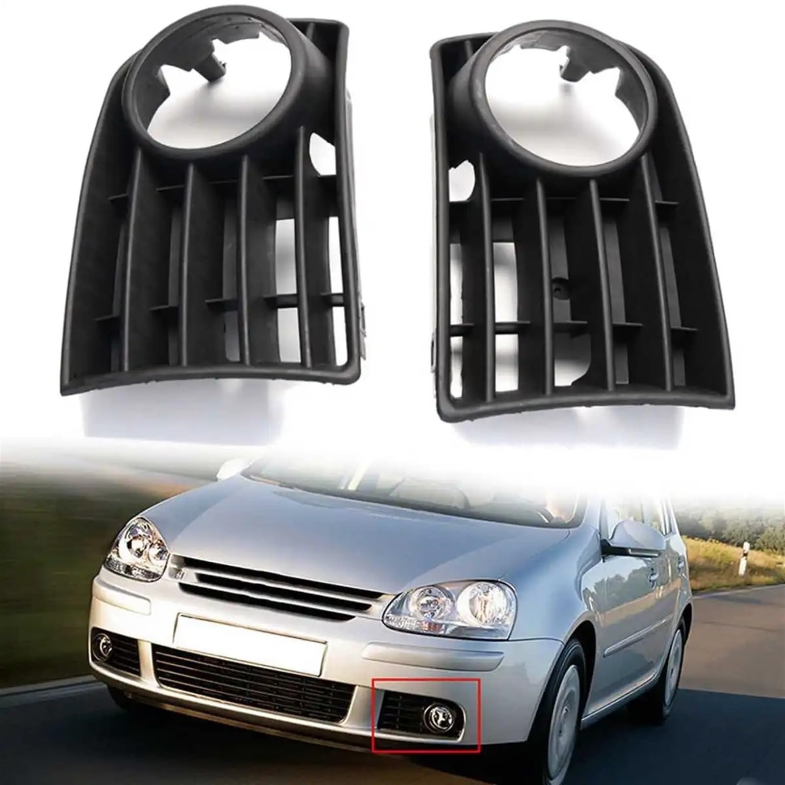 1 paio paraurti anteriore fendinebbia griglia rivestimento angolo fendinebbia griglia rivestimento lampada copertura anteriore LR ABS nero, for VW, for Golf, for MK5 2003-2009 Griglie anterior