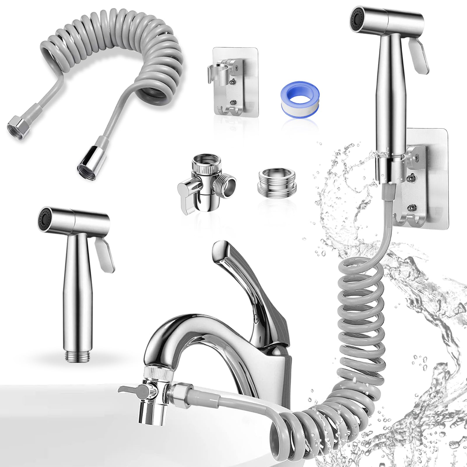 1 pz Tubo doccia telescopico, 3m Tubo doccia con set doccetta bidet 1 nastro adesivo per spruzzatore, bidet per toilette, lavandino, rubinetto