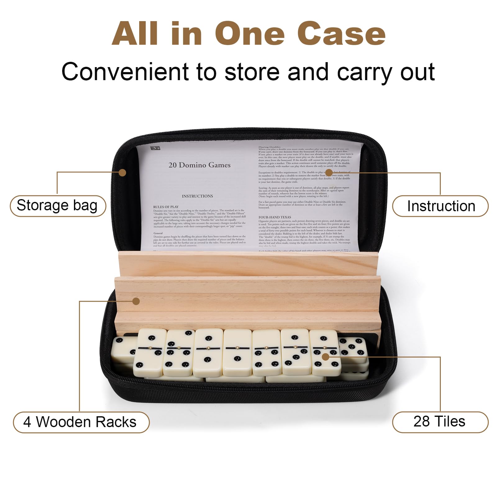 Amazon | OZFRHO ダブルシックスドミノセット 大人用 木製ラックと