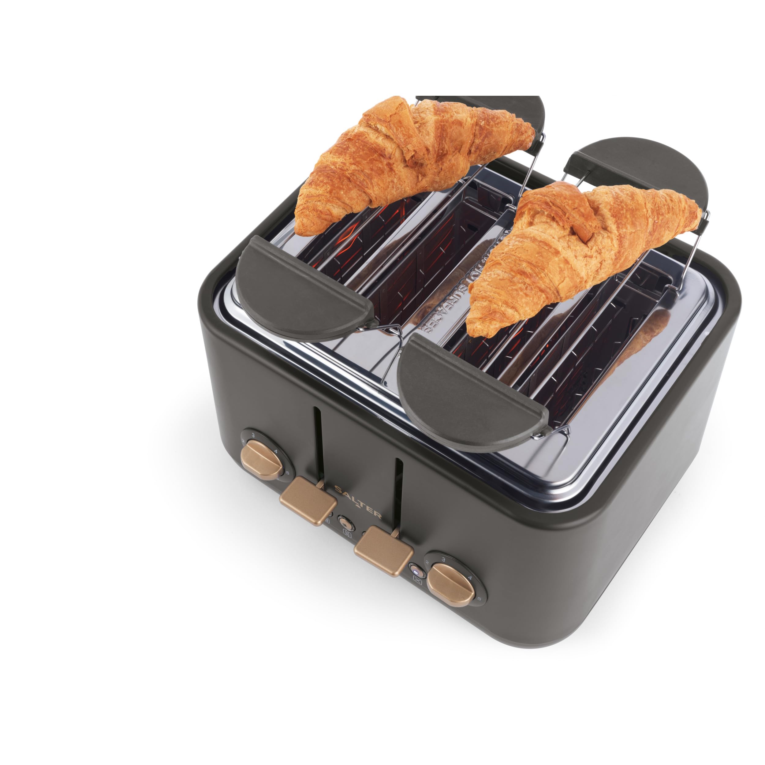 Salter Pebble Toaster 4 Scheiben – 4 Schlitz Toaster mit extra breiten Schlitzen, 6 Bräunungsstufen, Selbstzentrierung, Auftauen, Aufwärmen & Stopp-Funktion, herausnehmbare Krümelschublade